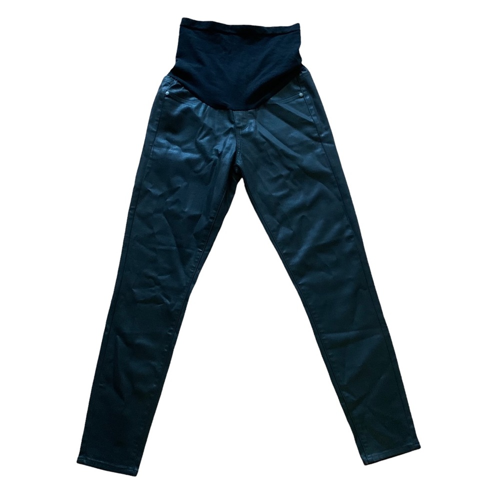 PAIGE Verdugo Ankle Coated Faux Leather Custom Maternity Jeans in Black Silk